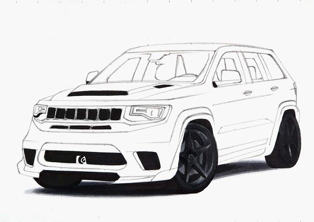 How To Draw A Jeep Grand Cherokee Trackhawk - Simple Step-By-Step Tutorial